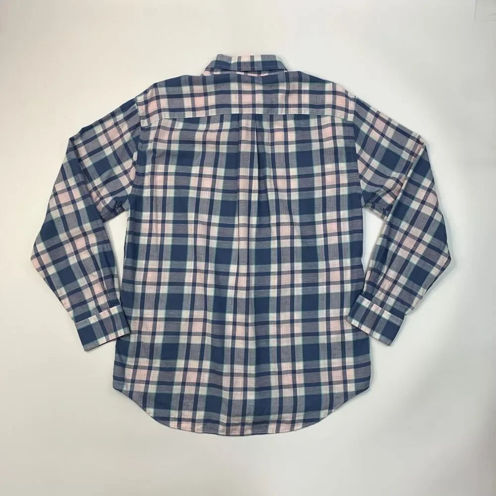 Vineyard Vines Shirt Mens Medium Blue White Classic Fit Murray Plaid Linen Blend - Picture 7 of 10